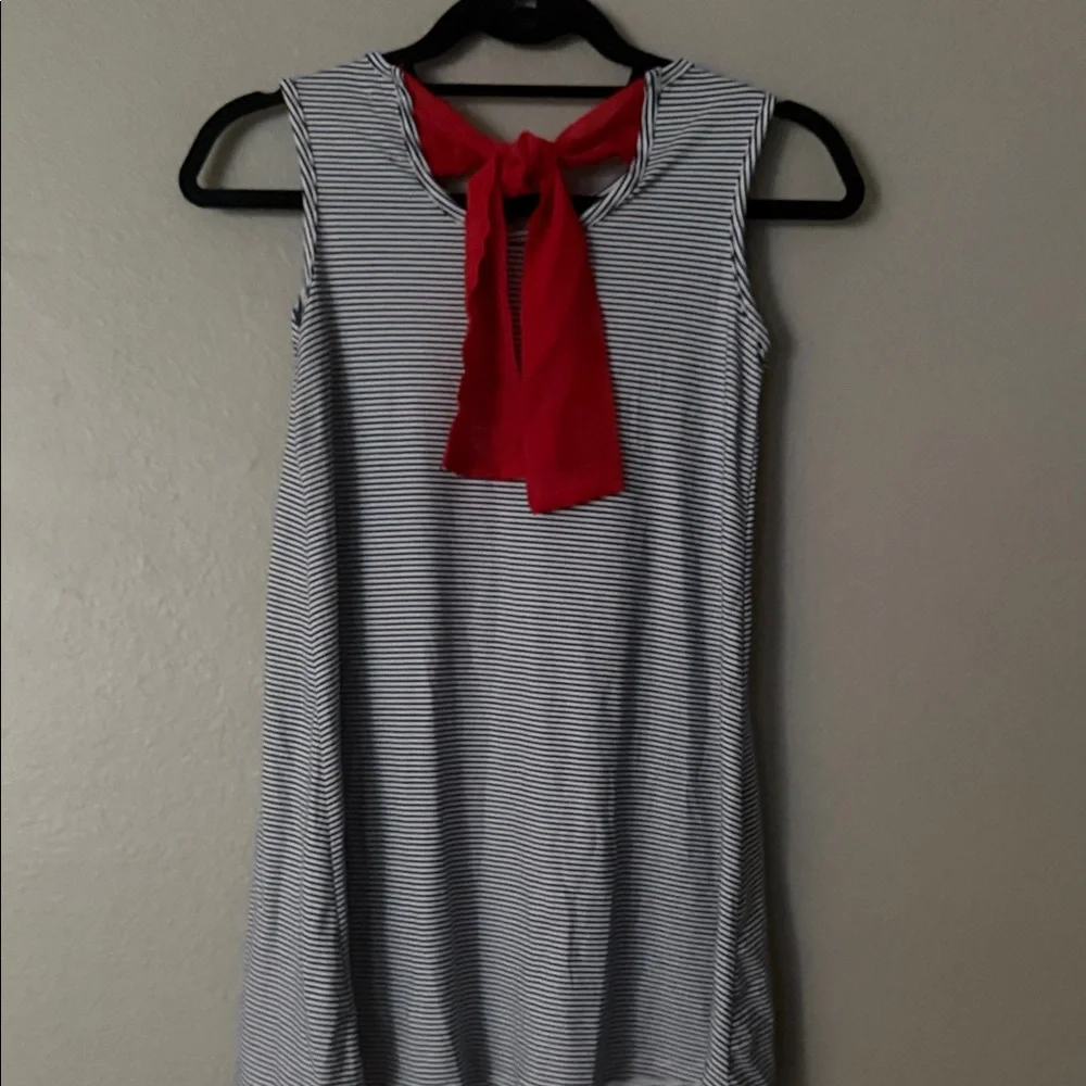 btween Navy & White Striped Tank Dress with Red Sequin LOVE and Flag Heart